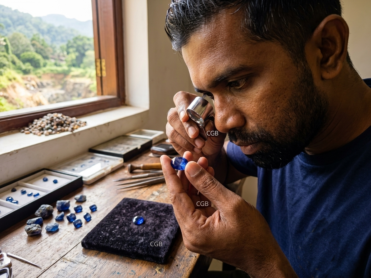 founder gemologist examining gemstone